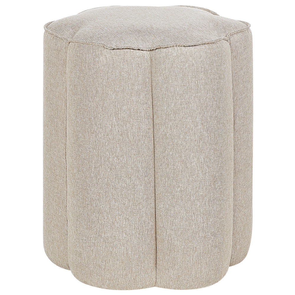 Pouf Beige Lino Rotondo 39 x 34 x 45 cm Pouf d'Accento Tappezzeria Soggiorno Moderno Camera da Letto Mobili