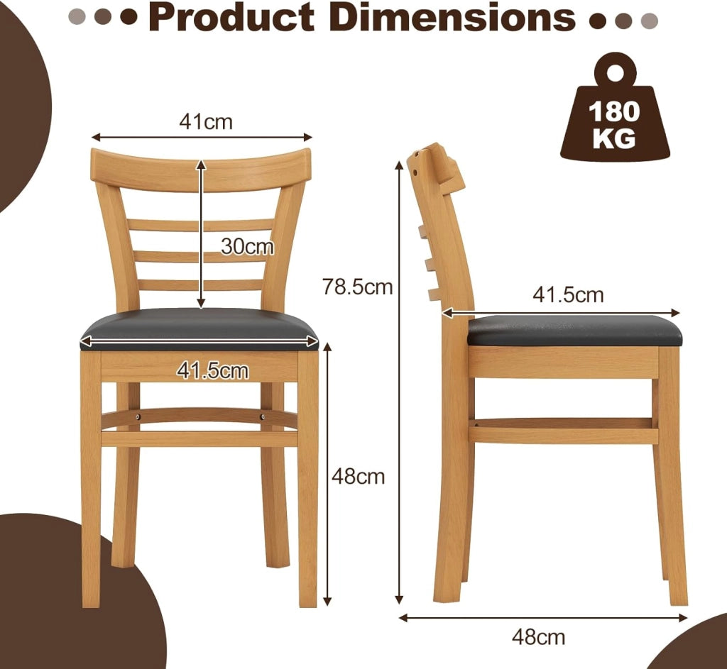 Set di 2 sedie da cucina in legno con seduta imbottita, tavolo da pranzo con schienale, sedie imbottite, in legno, portata 180 kg, sedie senza maniche per cucina