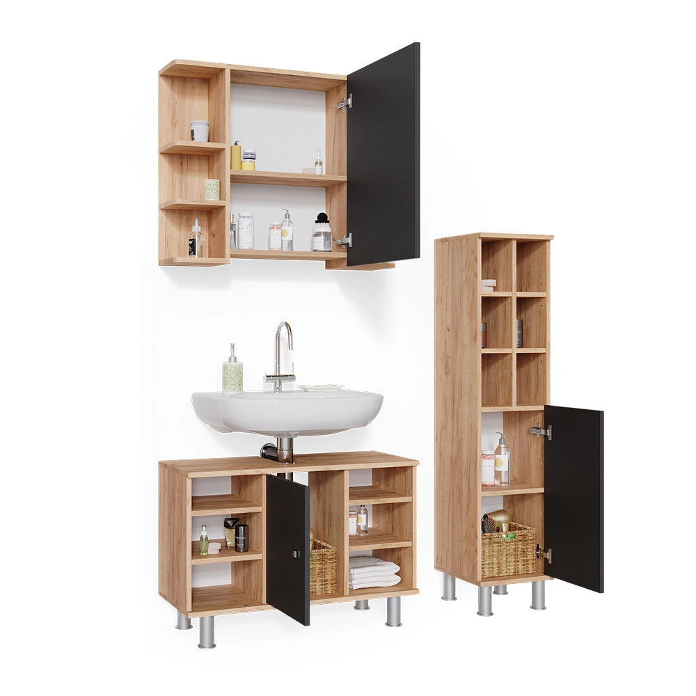 Vicco Set mobili bagno Quercia dorata 3 parti, con colonna