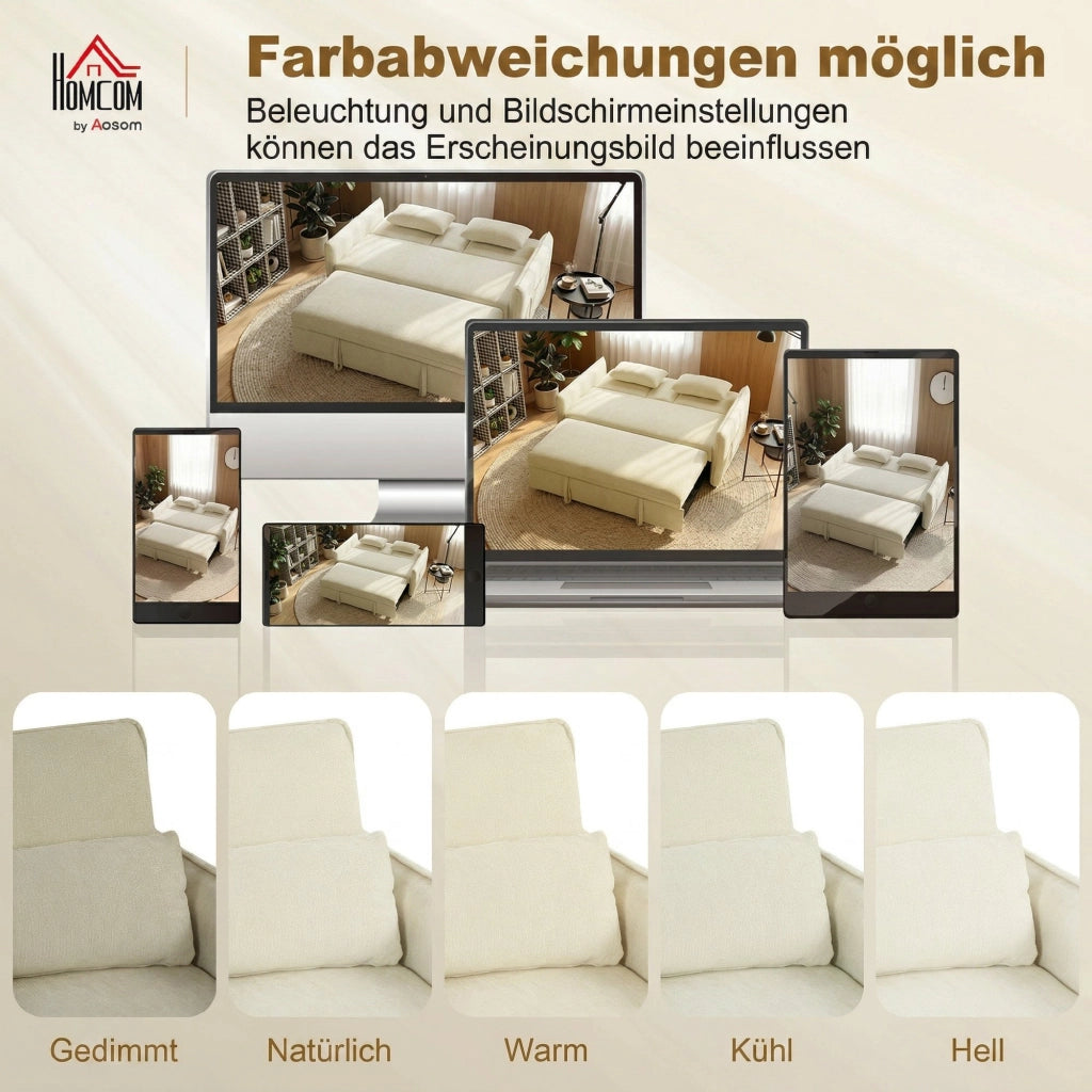 Divano letto 2 posti regolabile con braccioli, portaoggetti e tasche laterali ¨C zephmum ¨C Beige
