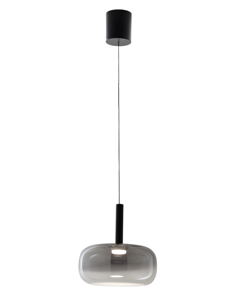 Lampada a Sospensione LED Devero 8W, Ø25cm, Vetro Borosilicato Grigio Chiaro Sfumato, Dimmerabile, CCT 2700K-3000K-4000K, IP20 - Devero Collection