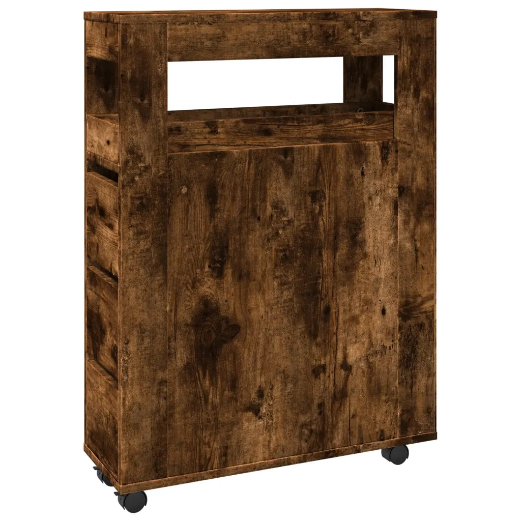 Mobile da Bagno Stretto con Ruote Rovere Fumo in Truciolato 855272