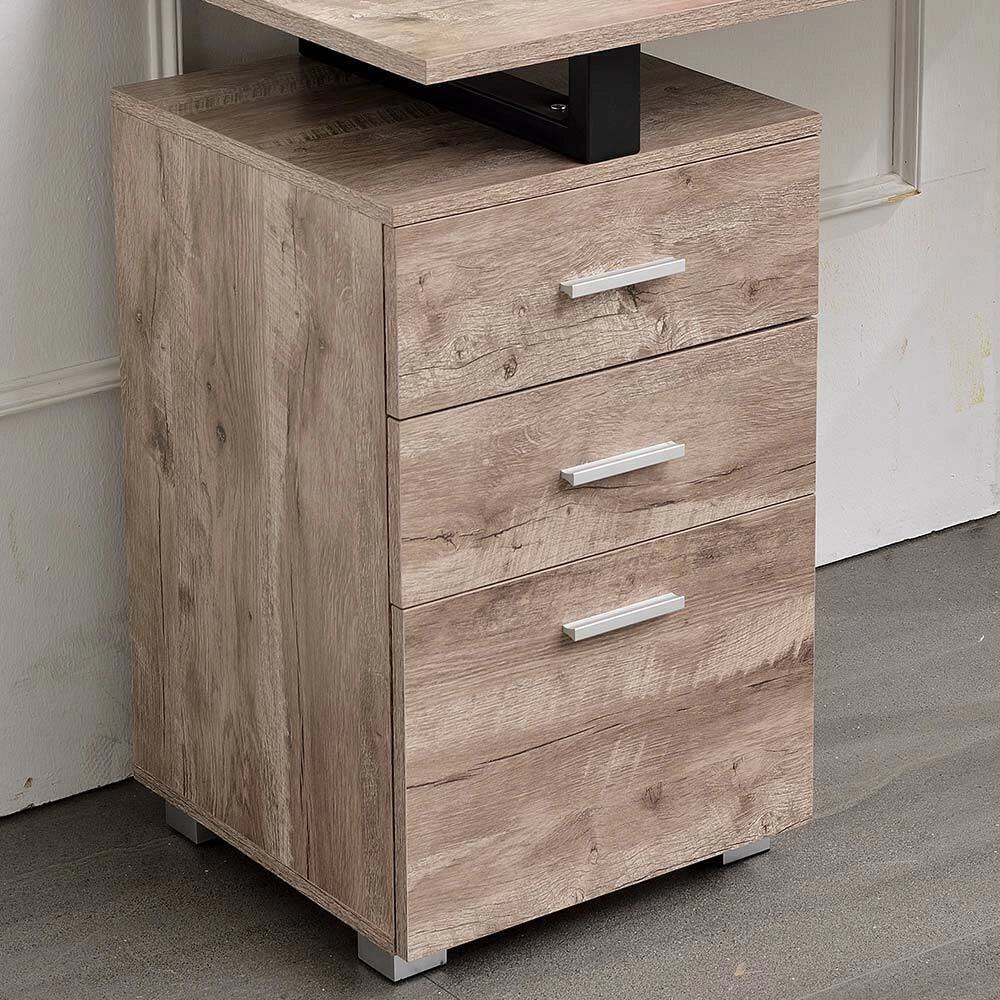 Scrivania con Cassettiera Tavolo Porta Pc Computer Acciaio Legno Ufficio Quercia