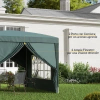 Gazebo 3x3 m da Giardino Impermeabile in Acciaio con Copertura in tessuto Oxford, Verde