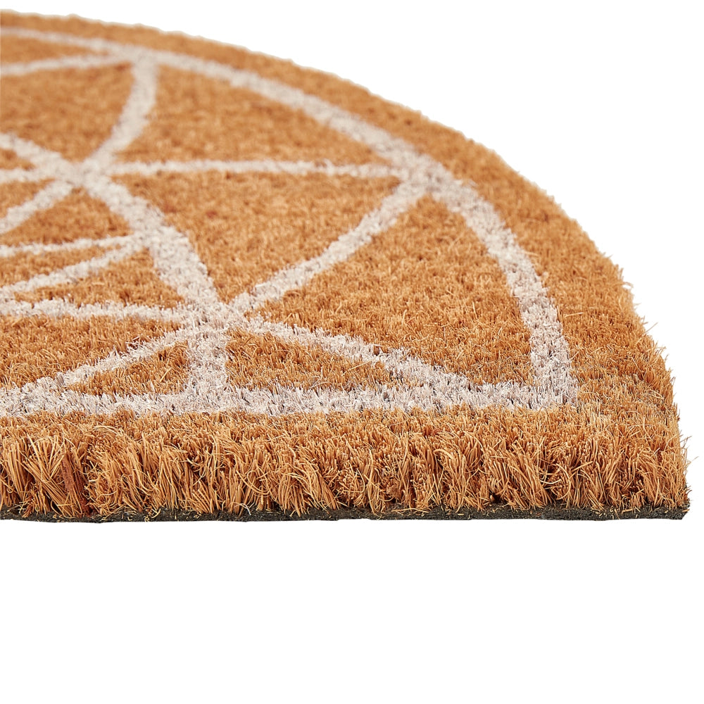 Zerbino in fibra di cocco naturale con supporto in PVC antiscivolo 40 x 60 cm, modello geometrico a forma di mezzo giro, decorazione moderna per interni.