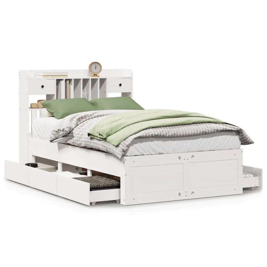 Letto Libreria senza Materasso Bianco 135x190 cm Legno di Pino