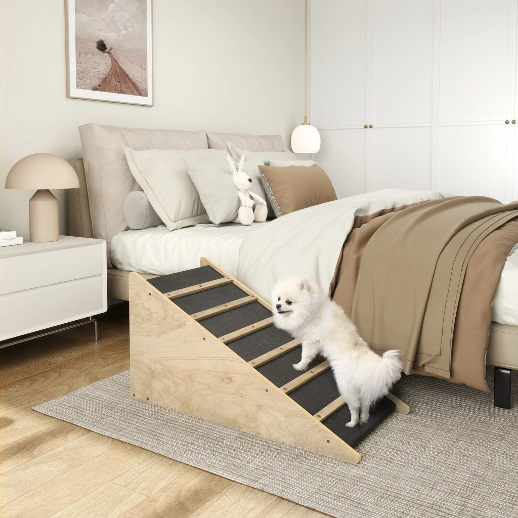 Scala per cani e gatti ¨C zephmum ¨C legno di pino, 90x40x45 cm, colore naturale e grigio