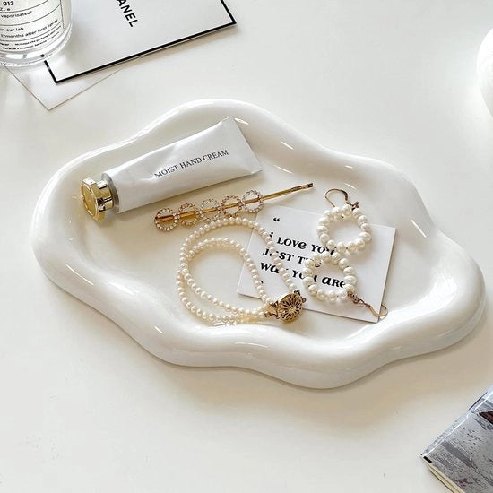 Scaliera ceramica per gioielli e accessori, disegno nuvola, bianca - ideale per anelli - regalo per la mamma, Natale, compleanni