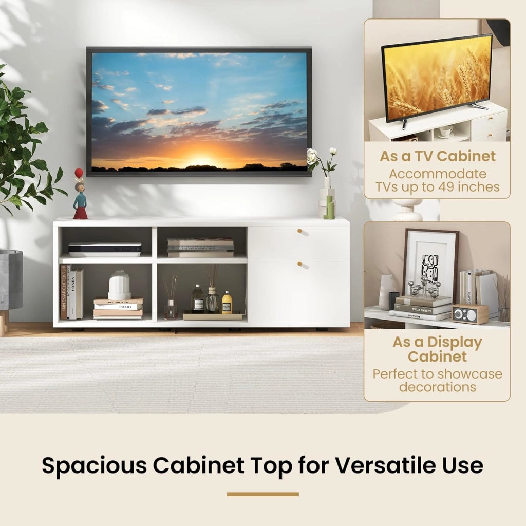Armadietto con 4 cubi semi-aperti e 2 cassetti, armadio multifunzionale con piedini regolabili, mobile laterale in legno, 108 x 39 x 50 cm, Bianco