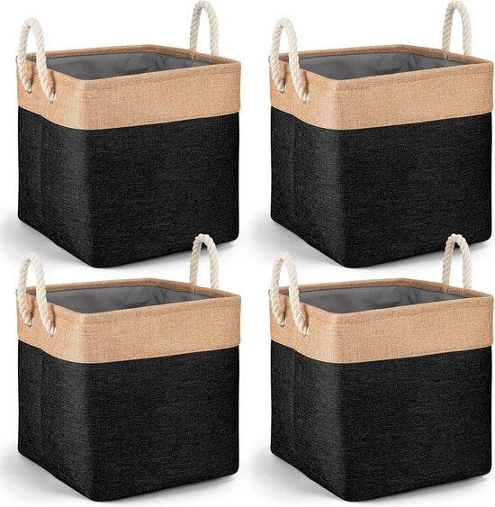 Set di 4 contenitori di stoffa opachi riutilizzabili - organizzatore per abbigliamento e giocattoli - con maniglie - cassetti e mensole - nero