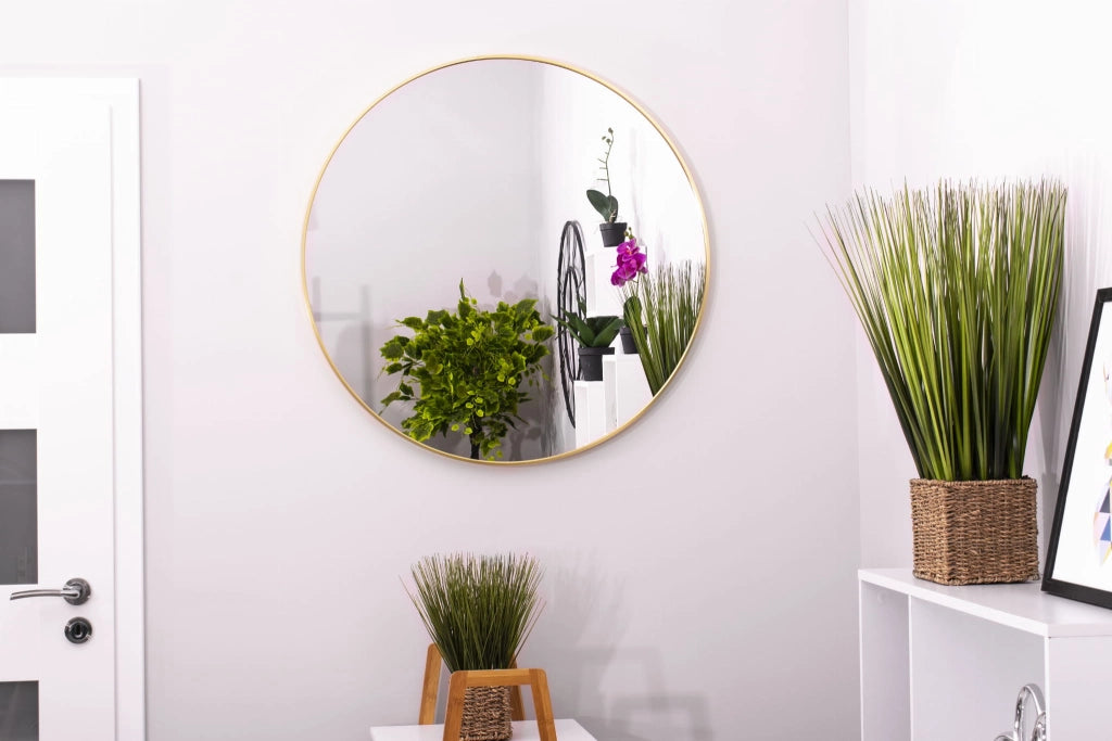 Specchio da parete in metallo con cornice dorata rotonda Valora MIRROR 70CM