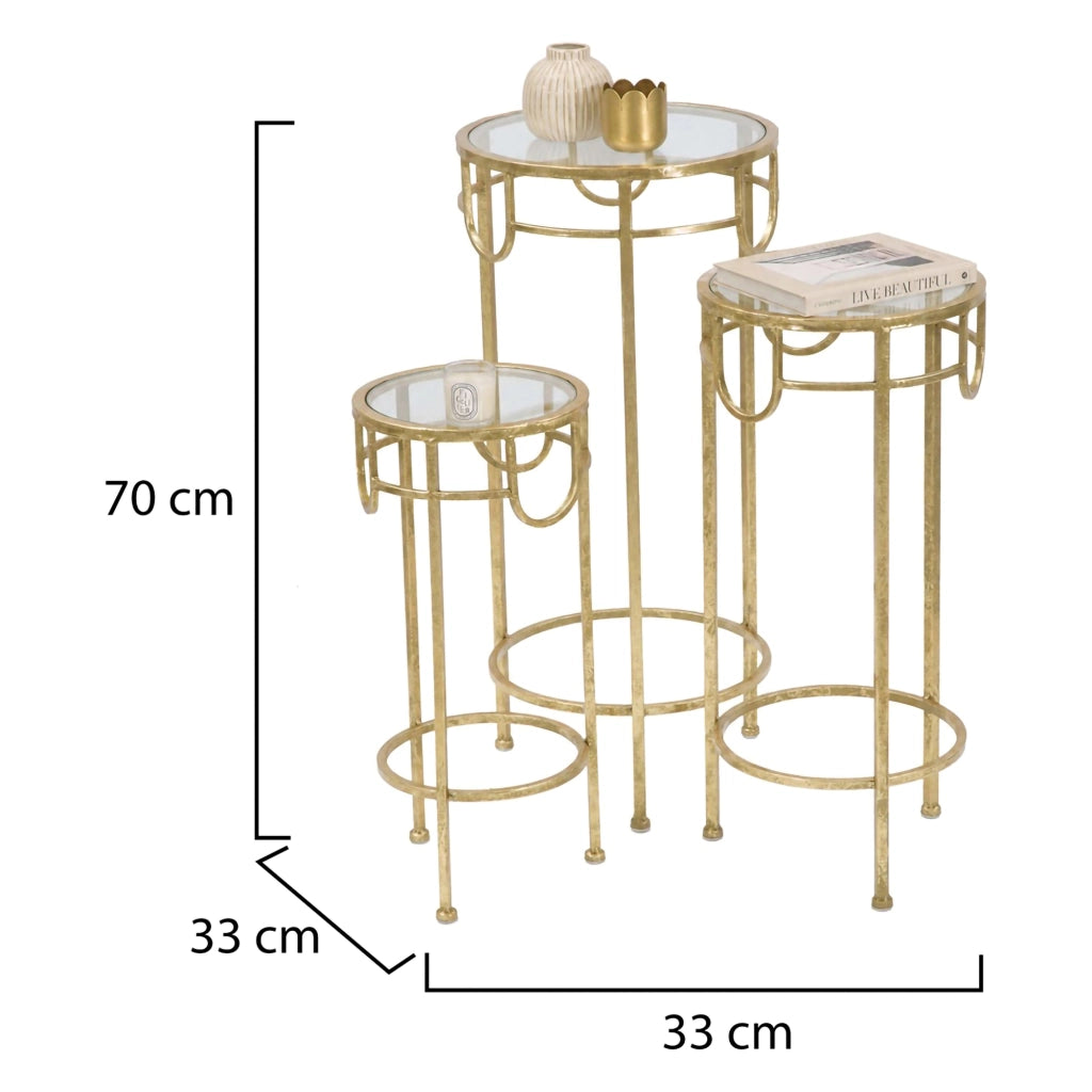 Gama, Tavolino da Salotto set da 3 Portatelefono, 33x33x70h cm oro