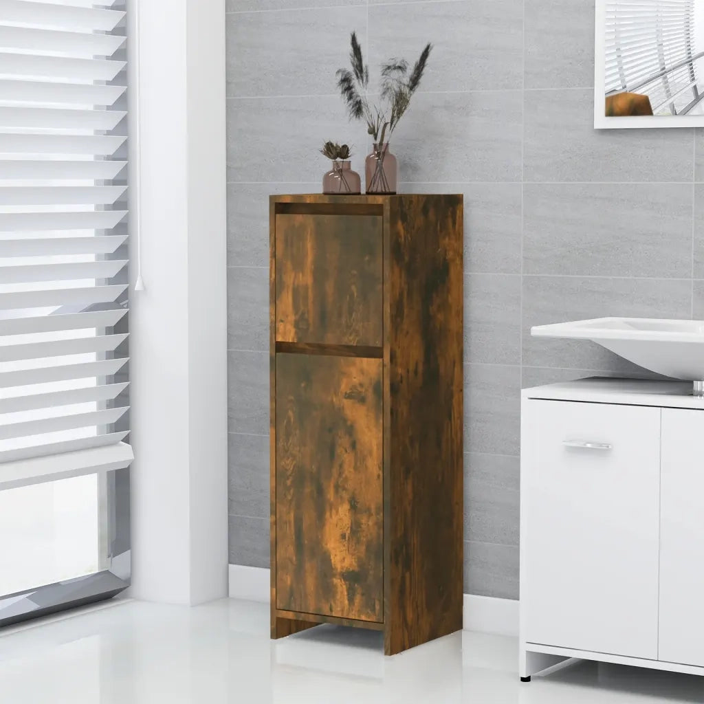 Armadietto Bagno | Armadio da bagno Rovere Fumo 30x30x95 cm in Legno Multistrato