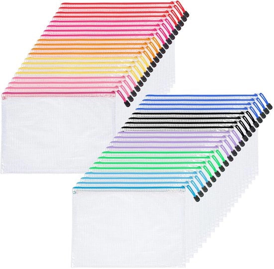 40 sacchetti per documenti A4, 10 colori, rete idrorepellente, sacchetti trasparenti per documenti, cosmetici, articoli da ufficio, fatture, scuola e viaggi