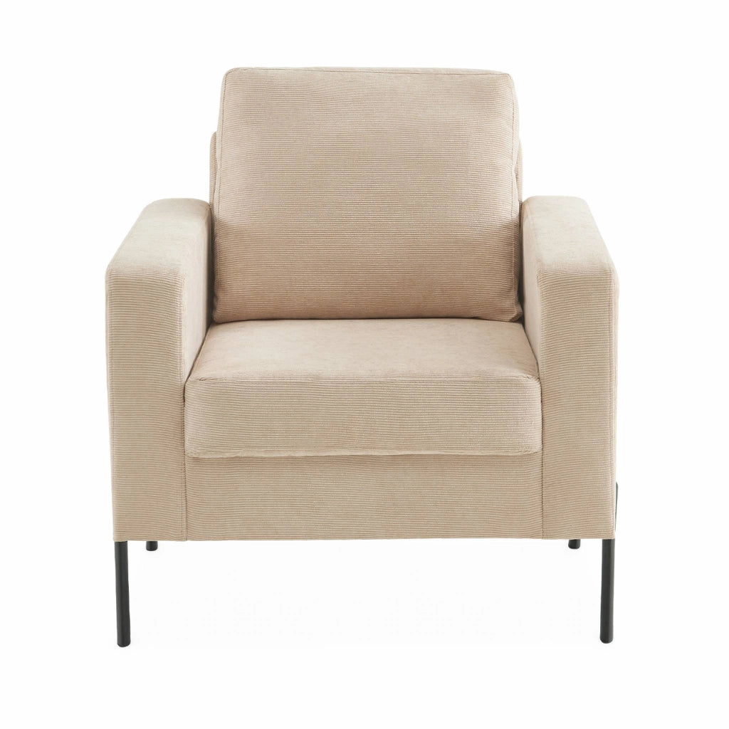 Poltrona in velluto a coste, gambe in metallo, beige