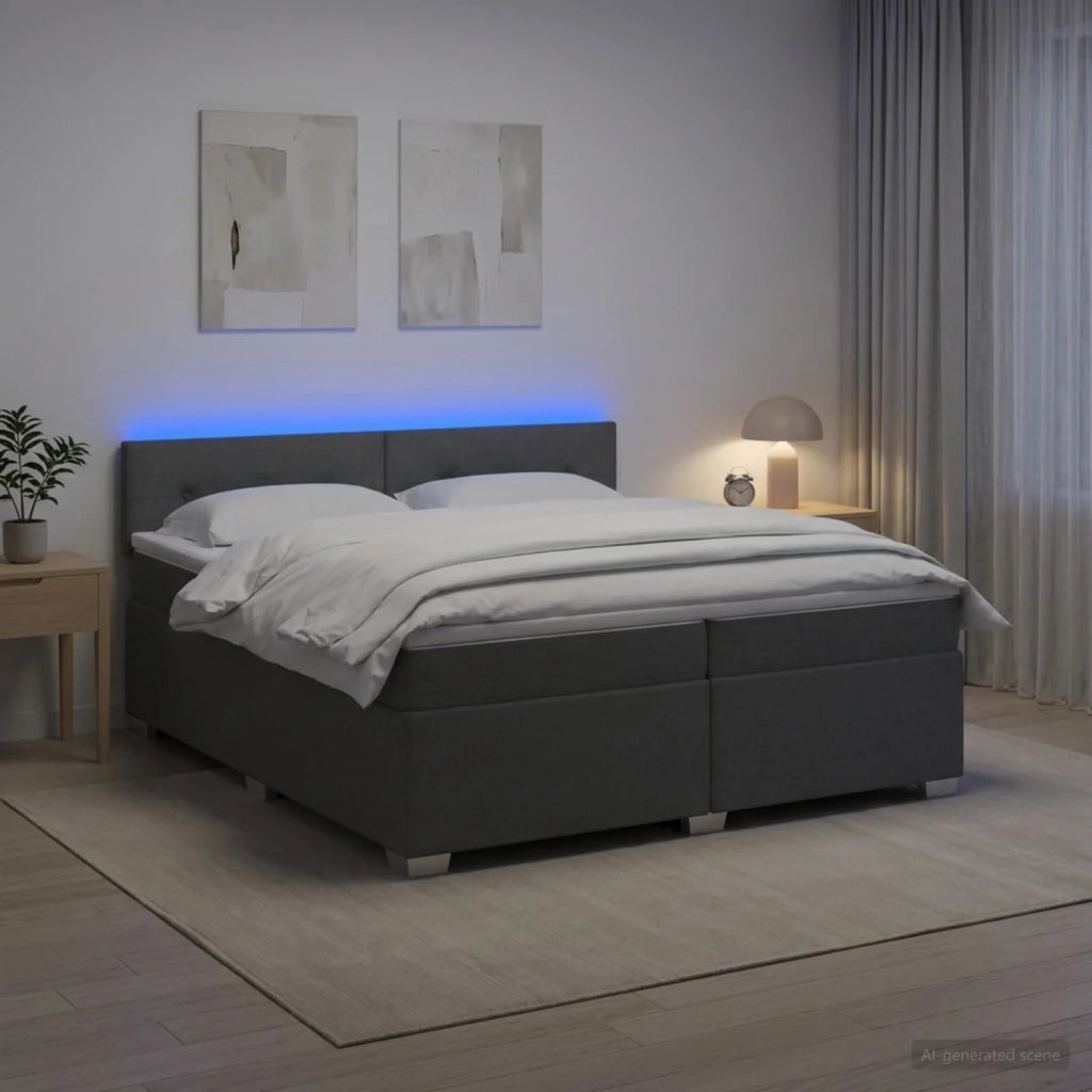 Letto con Box Spring, Materasso e LED Grigio Scuro 200 x 200 cm 3452023