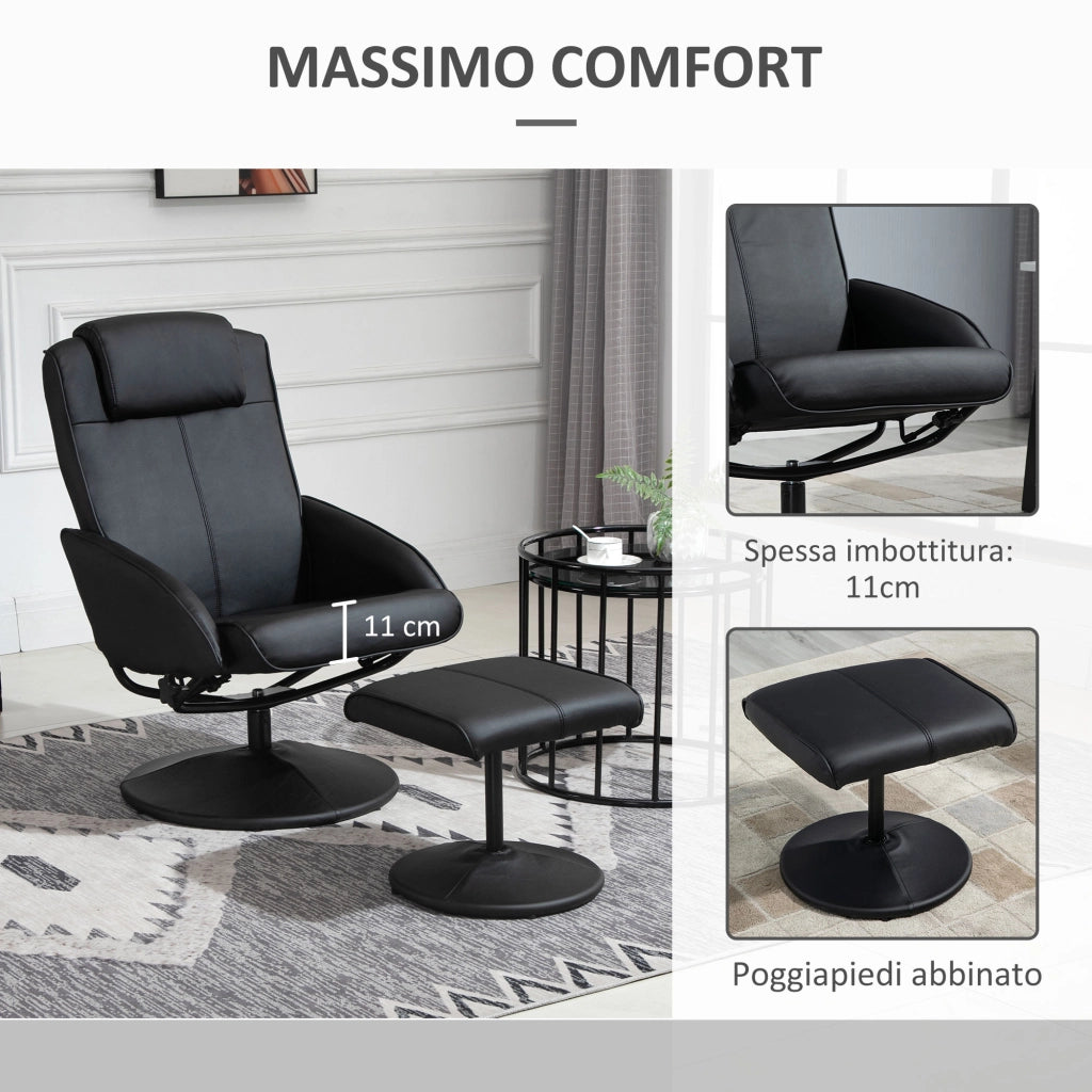 Poltrona Reclinabile Relax con Poggiapiedi e Rivestimento in Similpelle ¨C Zephmum ¨C Nero