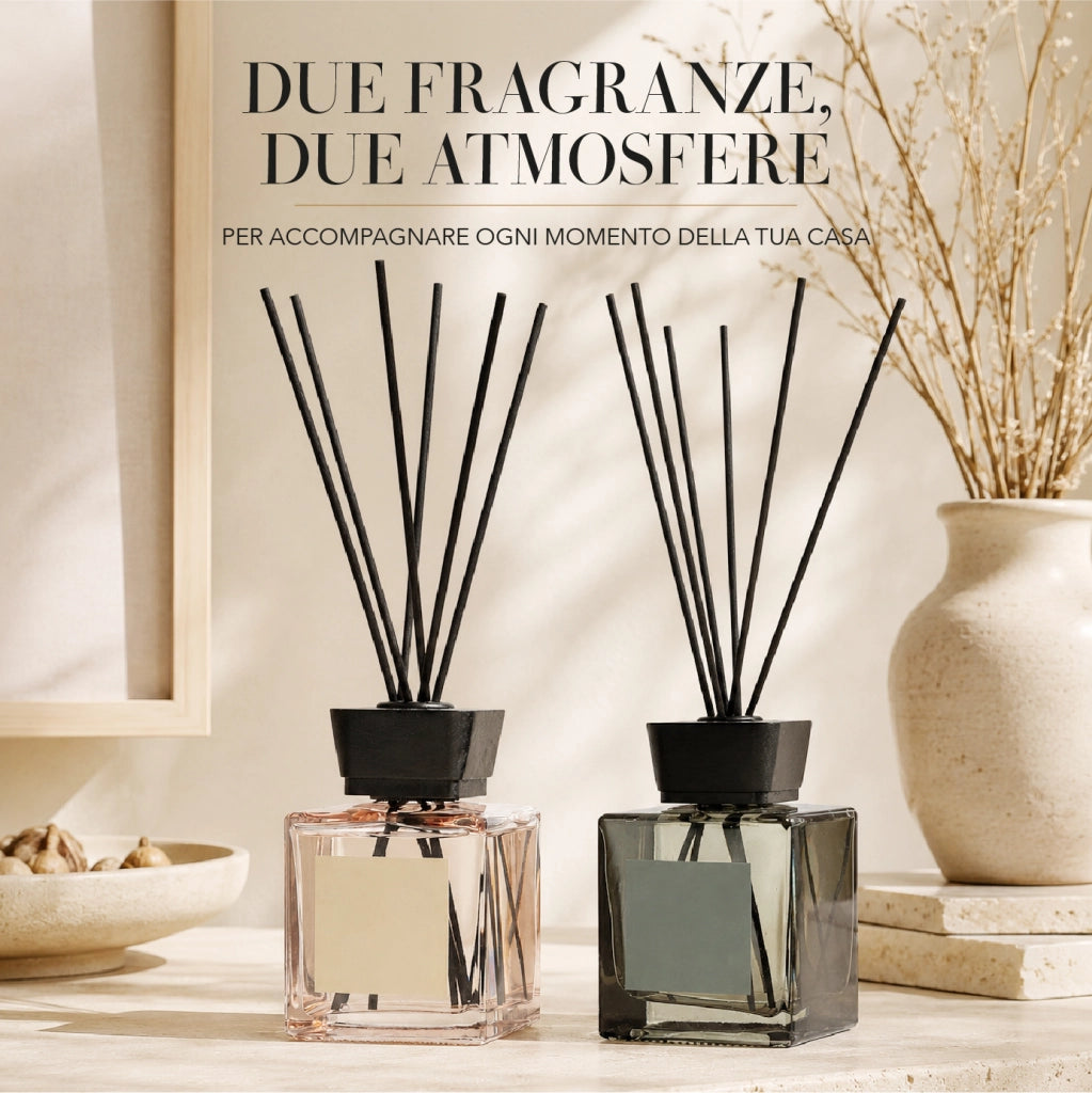 Set 2 Pezzi Diffusori Ambiente con Bastoncini Profumatori Casa 2 Fragranze 200 ml o 500 ml  500 ml