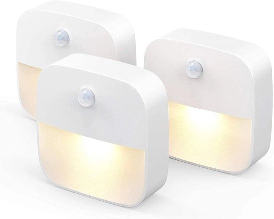 Lampada Notturna con Sensore di Movimento - 3 Pezzi - Illuminazione da Soffitto e Scale con Sensore - Sensore di Movimento - Lampada con Sensore di Movimento Interna - Lampada Notturna per Bambini - Funzionamento a Batterie Infratedio