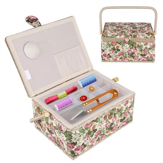 Scatola di Organizzazione Decorativa per la Sartoria con Cassetti Interni - Dimensioni 30,5 x 23 x 15,5 cm