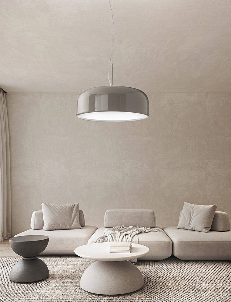 Lampada a Sospensione in Metallo Colore Tortora Lucido con Tecnologia LED Integrata Dimmerabile CCT 50W, Diametro 60 cm - Perenz