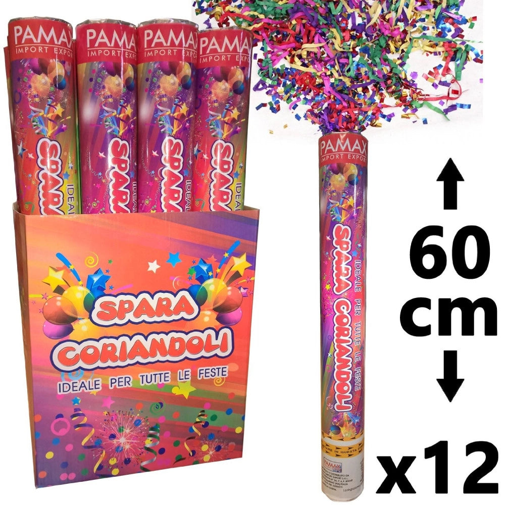 Trade Shop - Confezione 12 Pz. Tubi Sparacoriandoli Colorati Compleanno Festa Party 60 Cm -