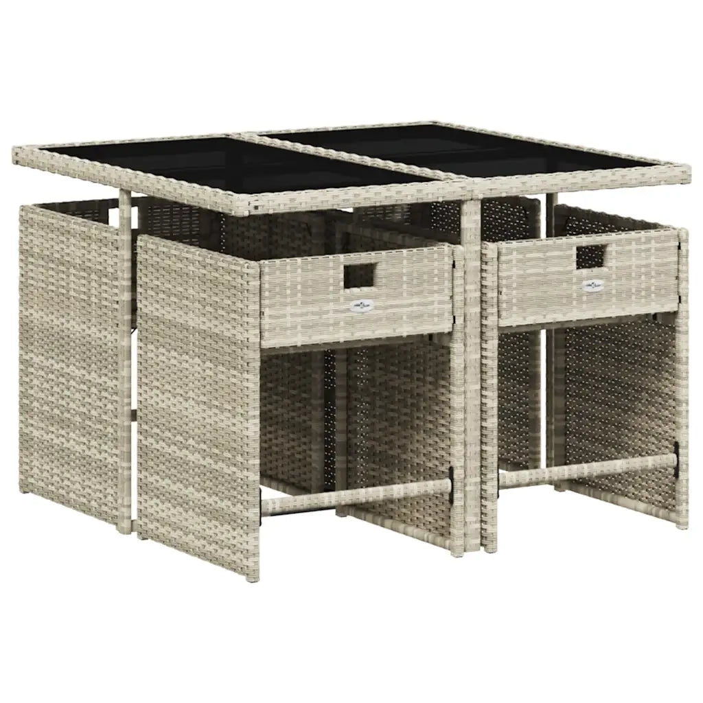 Set Pranzo da Giardino 5pz | Set Salotto da Giardino con Cuscini Grigio Chiaro Polyrattan