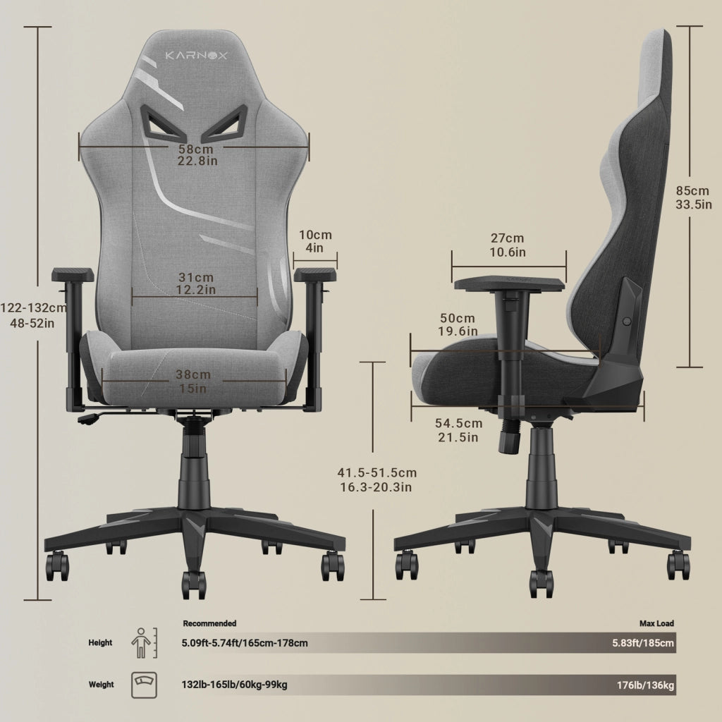 Sedia da gaming con schienale reclinabile supporto lombare e poggiatesta in tessuto grigio chiaro 54,5 × 50 × 132 cm