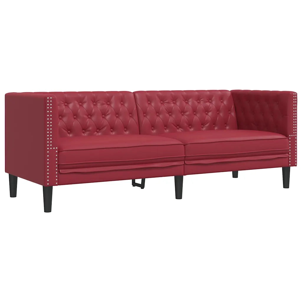 Divano Sedia-Poltrona Chesterfield a 3 Posti Rosso Vino in Similpelle