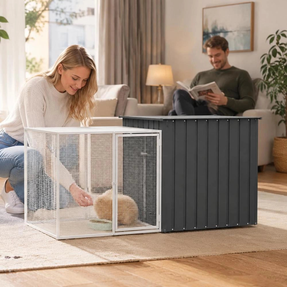 Rabbit Cage, Anthracite, 200x91x100 Cm, Galvanized Steel