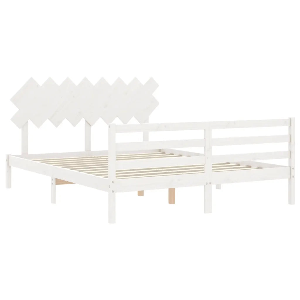 Giroletto con Testiera-Struttura Letto con testiera Bianco 160x200 cm Legno Massello 495783