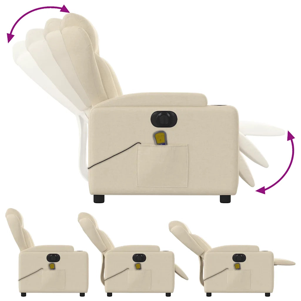 Poltrona Reclinabile Massaggiante Elettrica Crema in Tessuto 3204479