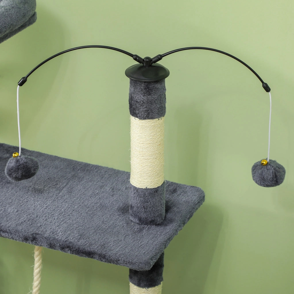 Torre per Gatti con Piattaforme e Posti in Sisal ¨C zephmum ¨C Grigio Scuro 134 cm