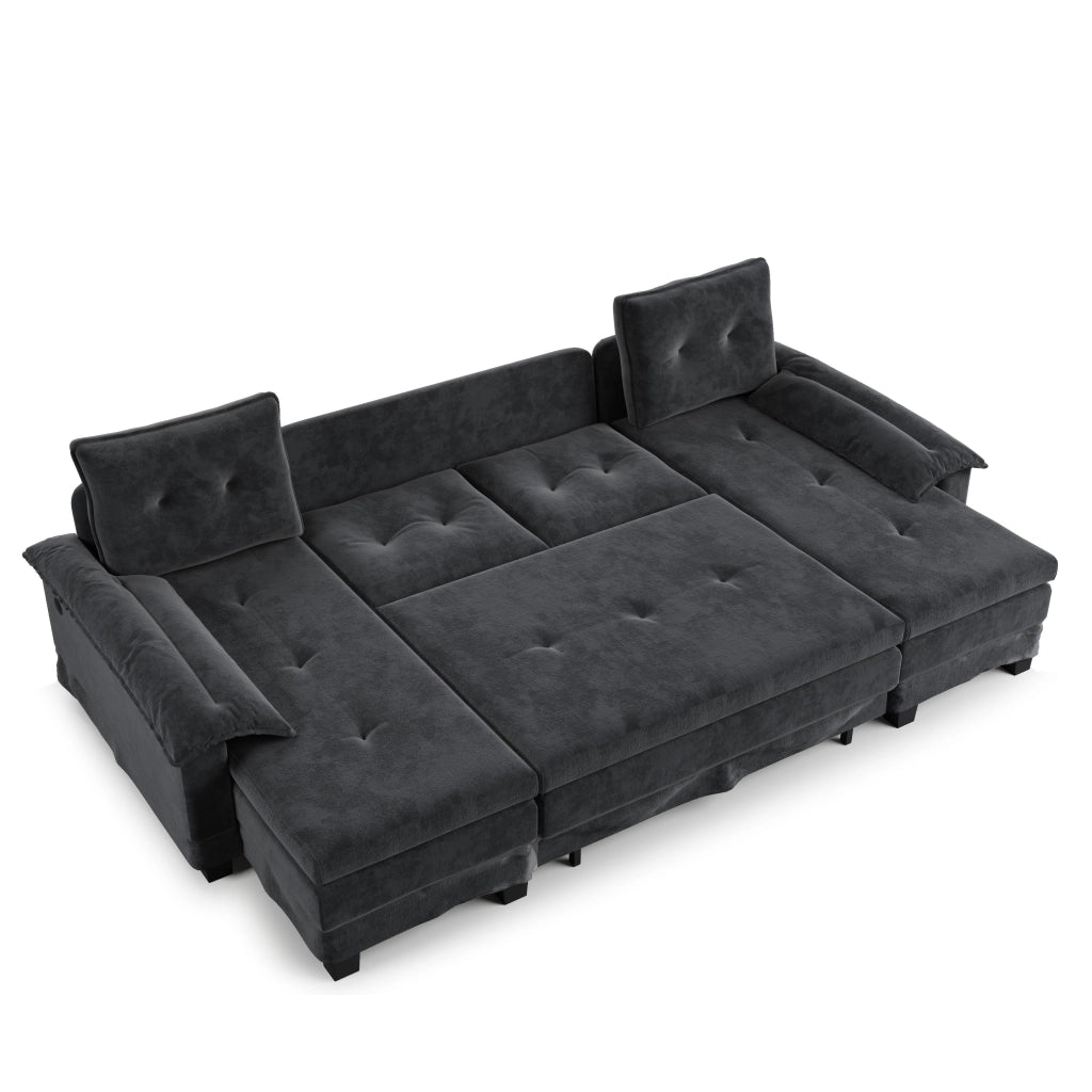 Divano Letto Angolare Modulare ¨C MINIMAL ¨C Grigio, con USB, Braccioli Rimovibili, 278 cm