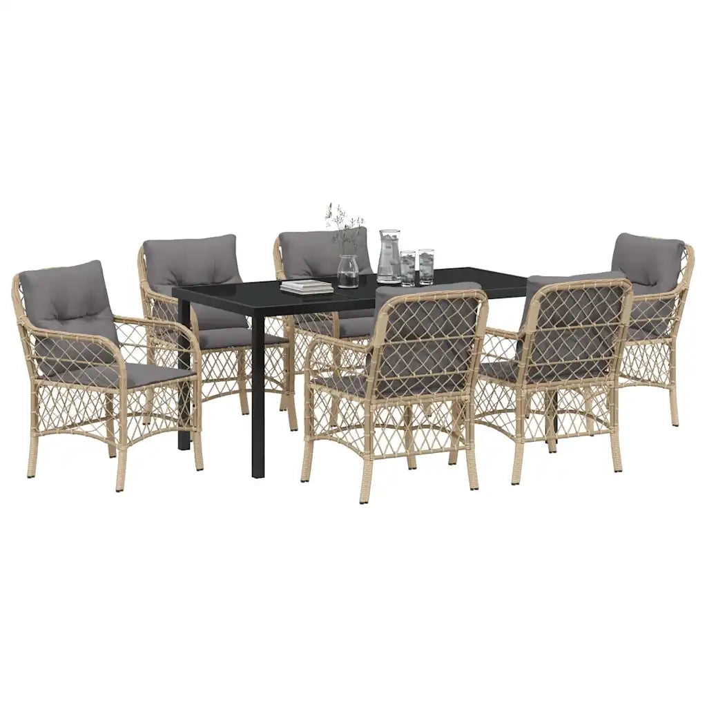 Set da Pranzo per Giardino con cuscino 7 pcs Beige polyrattan 3380236