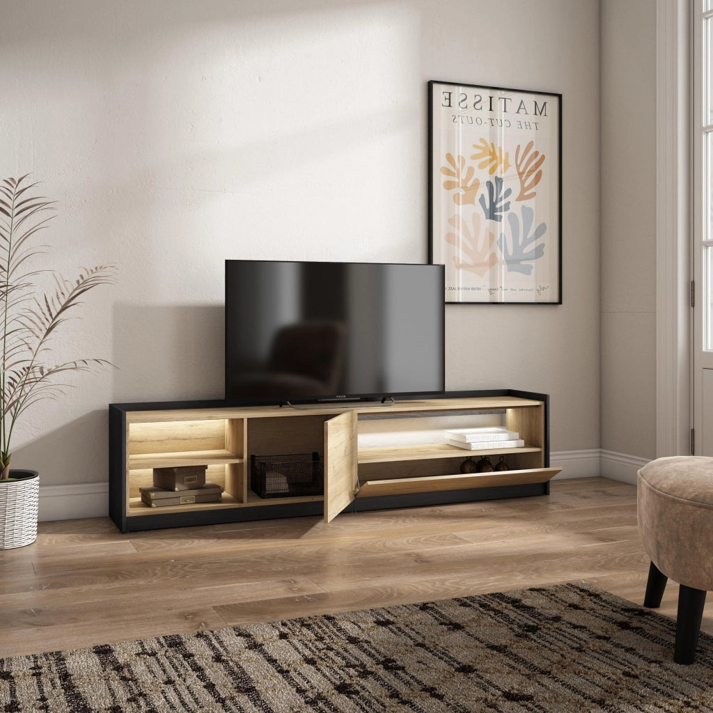 Mobile TV Soggiorno, 207x50x37 cm, Per TV fino a 80", LED, Rovere e nero
