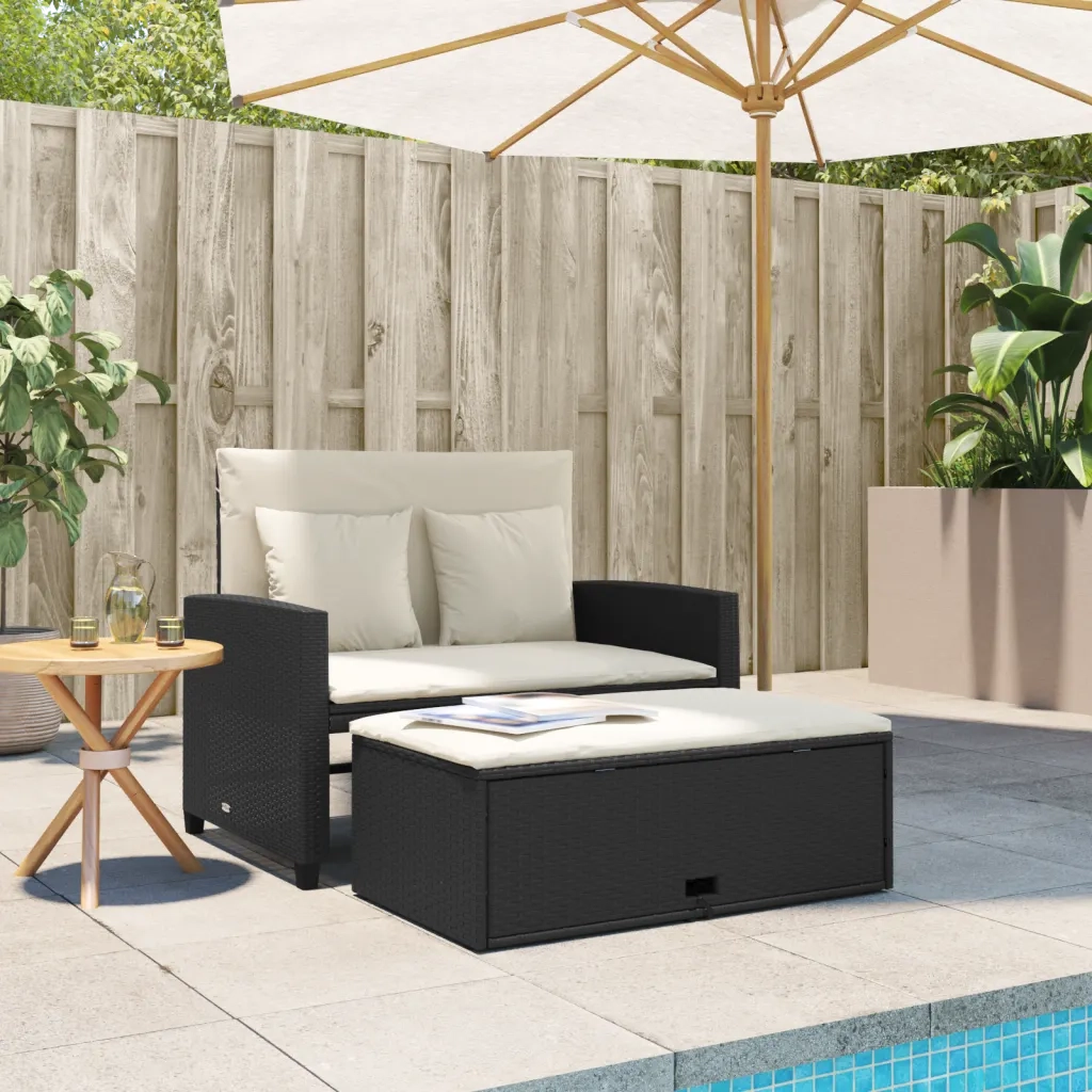 Divano da Giardino con Cuscini a 2 Posti Nero in Polyrattancod mxl 88395