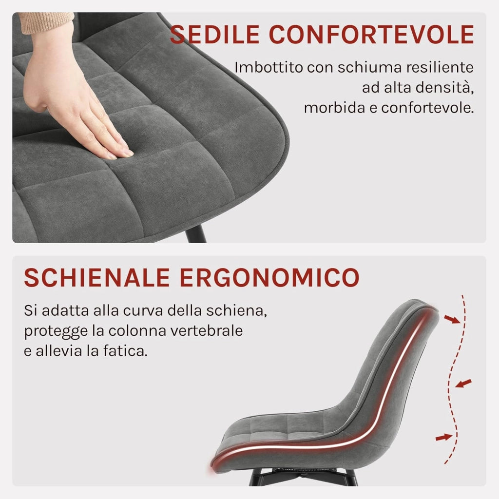 Sedie da Pranzo Girevole Set di 4, Sedie da Cucina, con Sedile Imbottito, Schienale Alto, Gambe in Metallo, Tessuto in Velluto, Grigio Scuro EZS87dgr-4