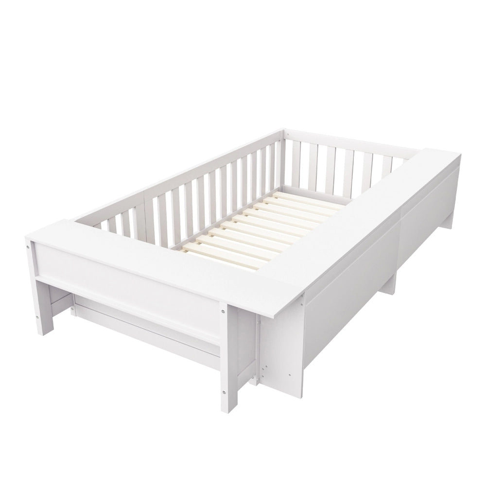 Letto bambino-Xylo-90x200 cm-barriera, scomparti, pino, bianco