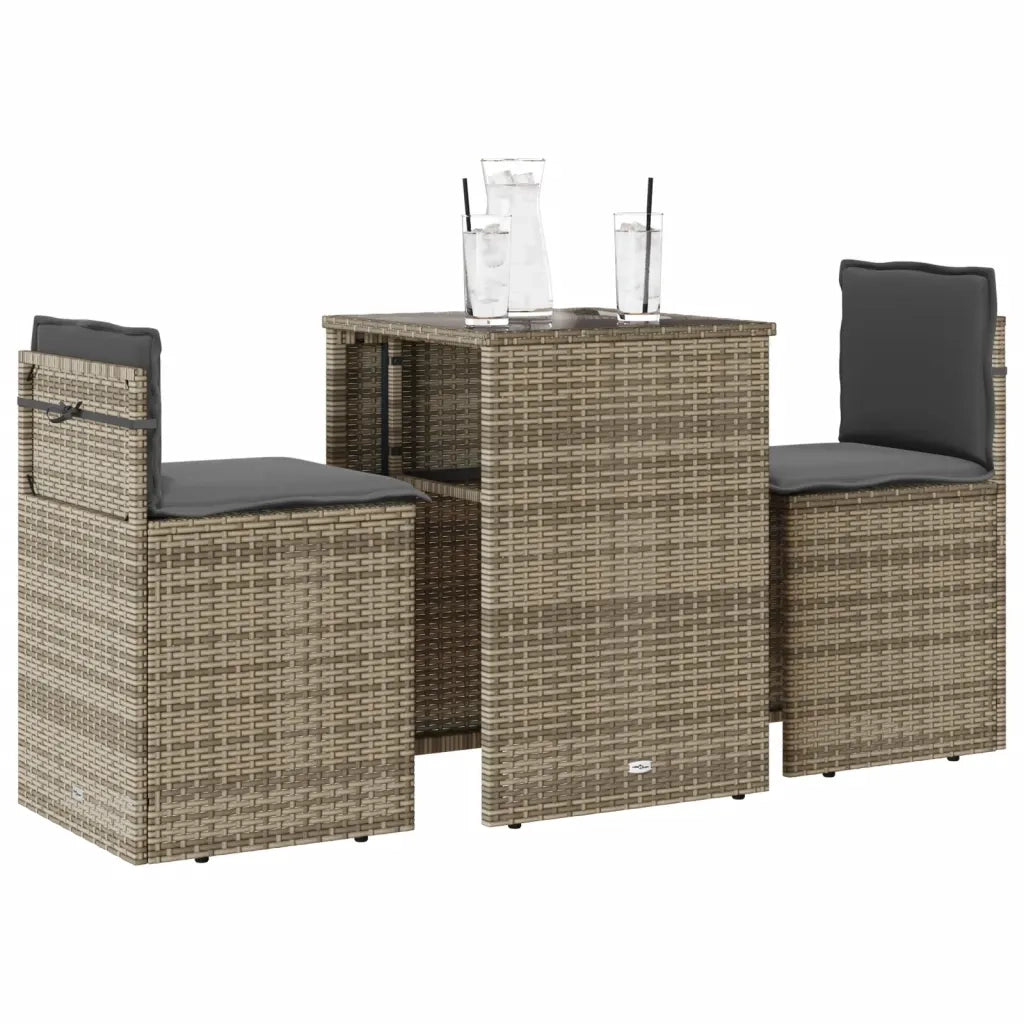 Set da Bistr¨° 3 pz | Set Salotto da Giardino con Cuscini Grigio in Polyrattan