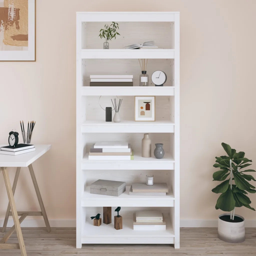 Libreria-Scaffale per Libri-Mobile di Stoccaggio Bianca 80x35x183 cm in Legno Massello di Pino
