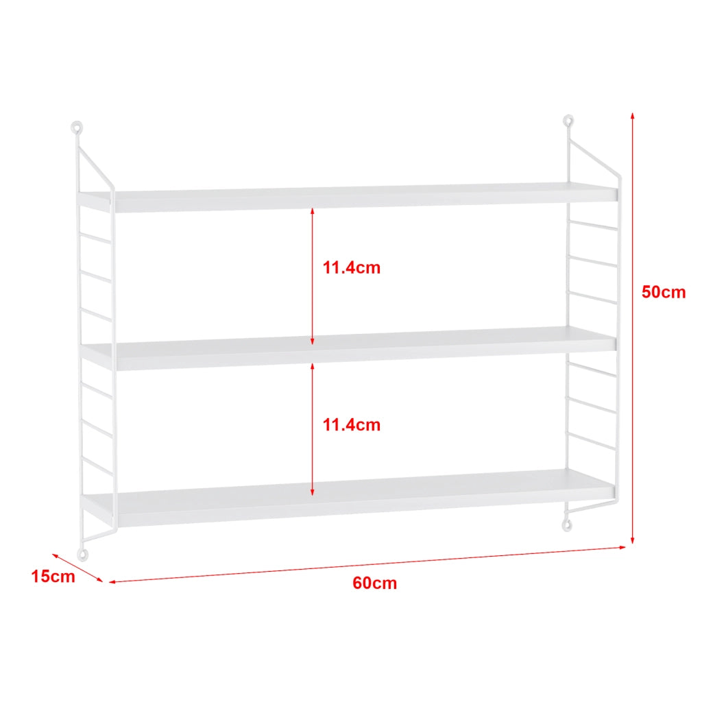 Set di 2 Scaffali da Parete Strängnäs a 3 Ripiani Regolabili  50 x 60 x 15 cm Acciaio Bianco [en.casa]