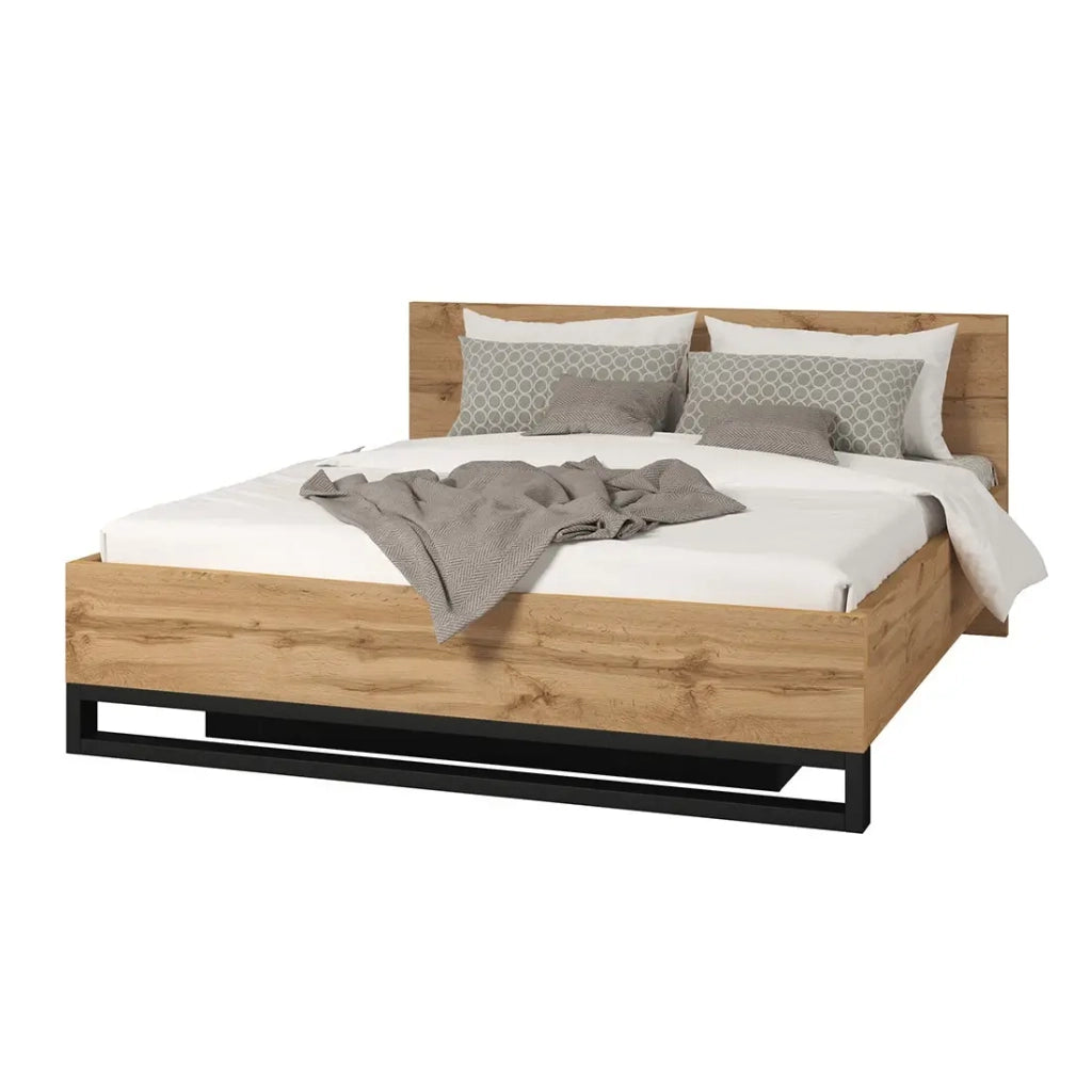 Letto contenitore 180x200 stile industriale - Collezione MILOS. Colori rovere grezzo e nero.