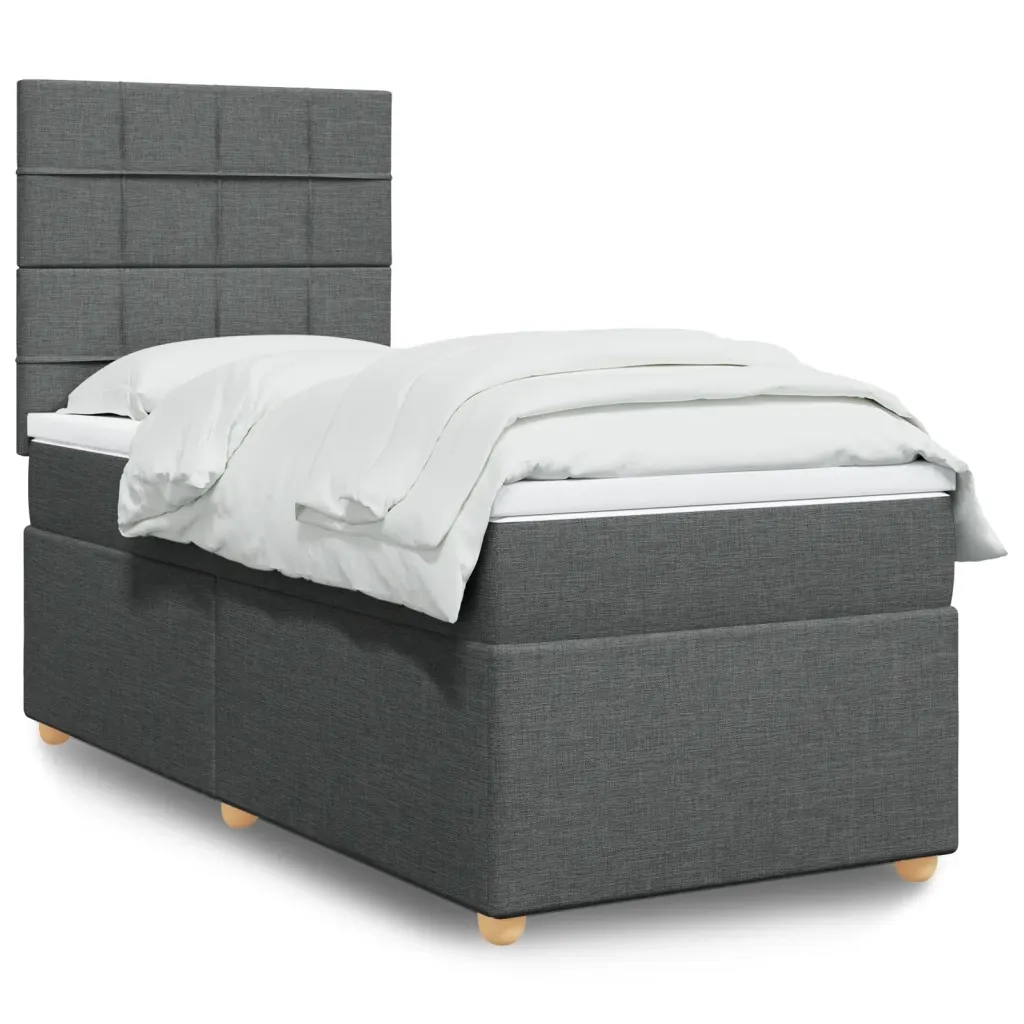 Giroletto a Molle con Materasso Grigio Scuro 100x200 cm Tessuto
