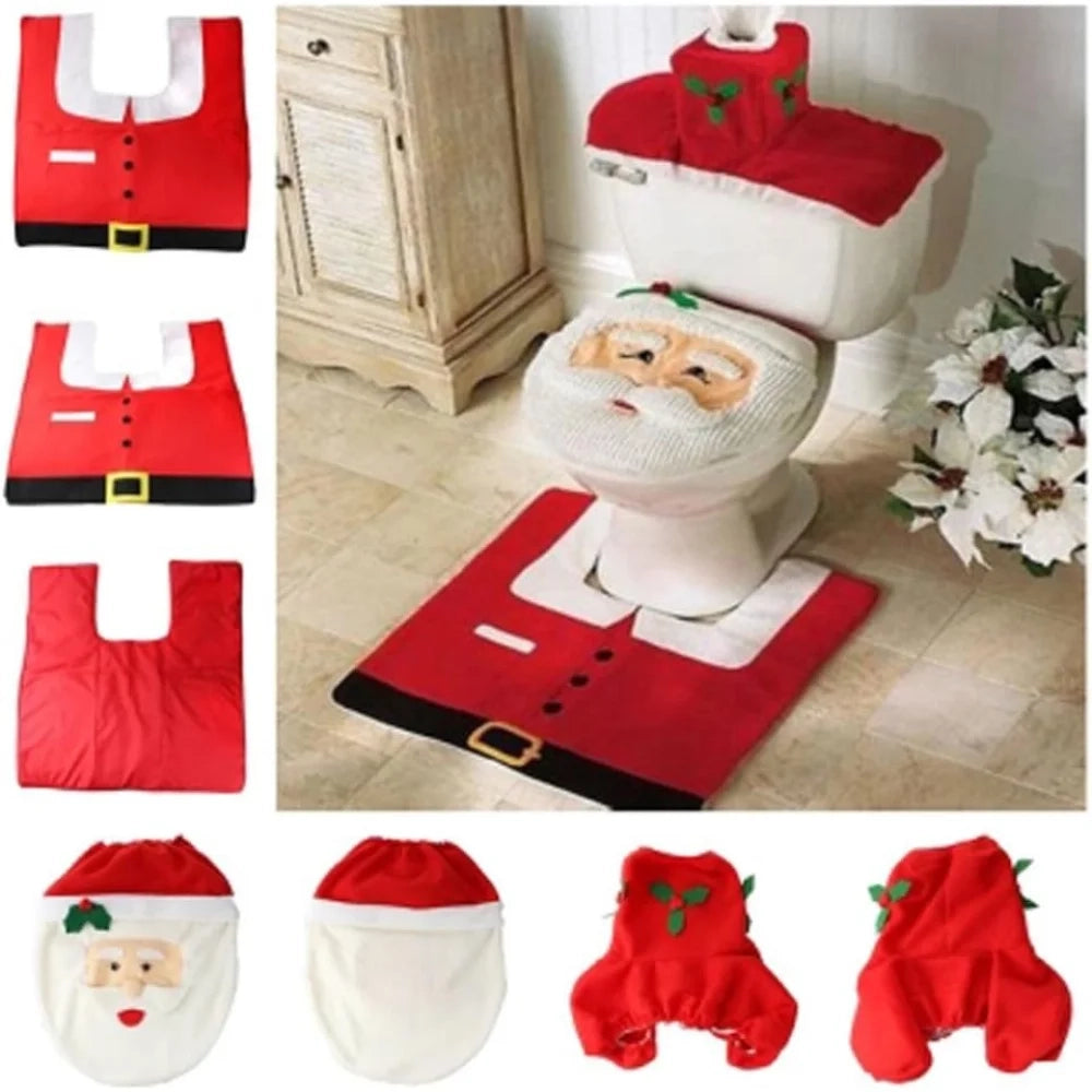 Set di 3 accessori da bagno natalizi, 1 sedile wc, 1 porta carta
