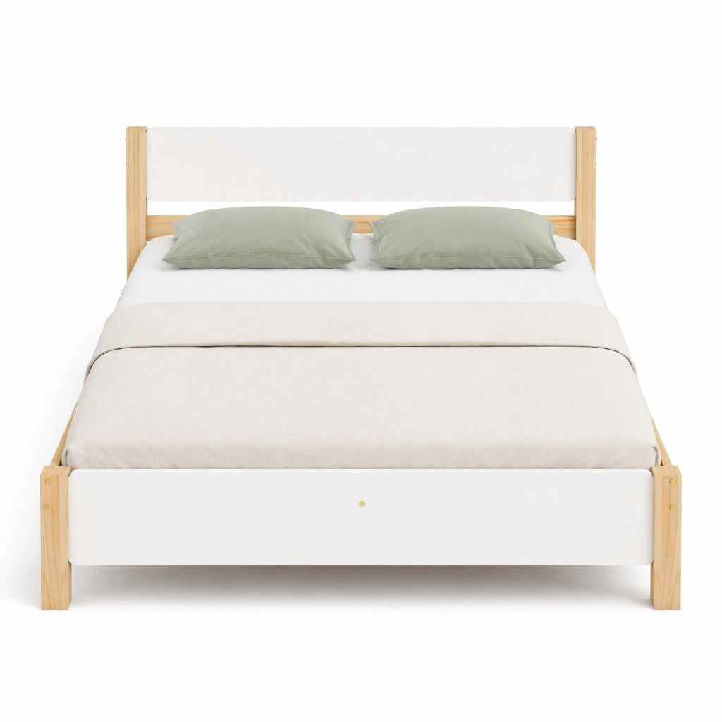 LETTO Matrimoniale 140x200 cm Bianco e Naturale in legno e MDF
