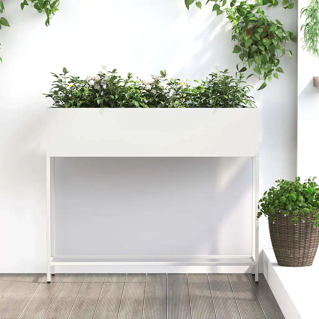 Vaso da Giardino Rialzato Bianco 100 x 26 x 82 cm Acciaio 865877