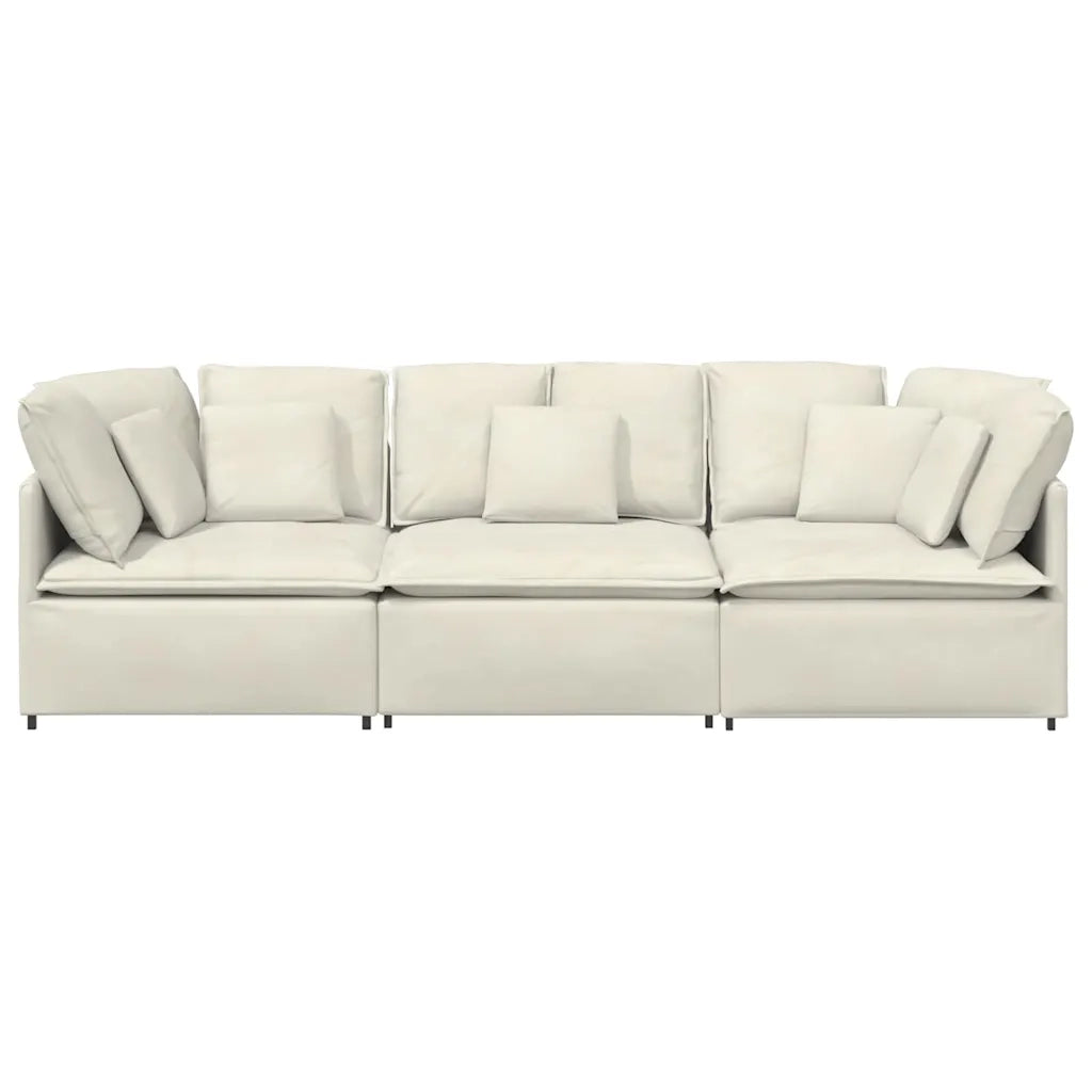 Divano Modulare con Cuscini in Velluto Crema 3321286