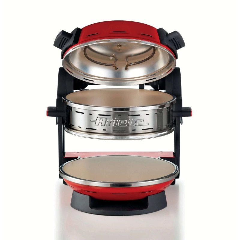 Forno pizza doppio 2300W, 2 pietre refrattarie, 5 livelli di cottura, 2 pale inox - Rosso