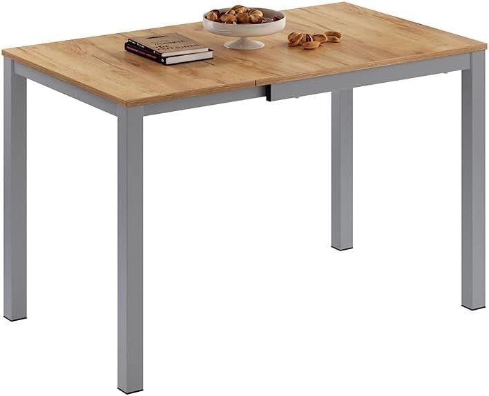 Tavolo da pranzo Granny, Quercia/grigio, 120 x 70 cm Estensibile, con funzione di estensione per lunghezze del tavolo variabili